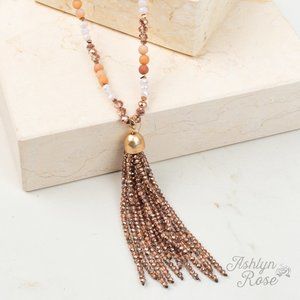 Shining Sunrise Crystal Tassel Necklace, Rose Gold